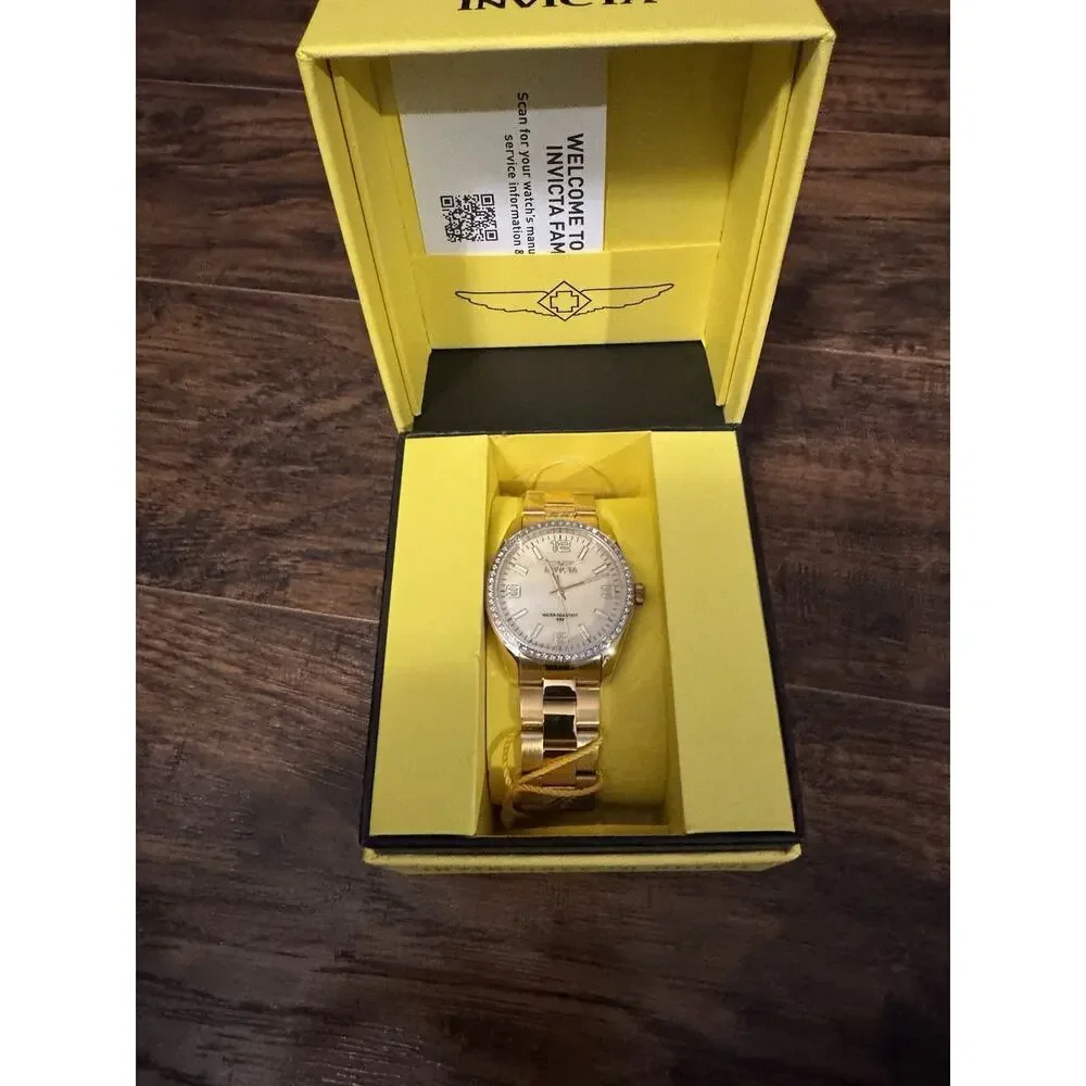 Invicta Specialty Lautus Gold Mother Pearl Dial Crystal Unisex Watch 38mm